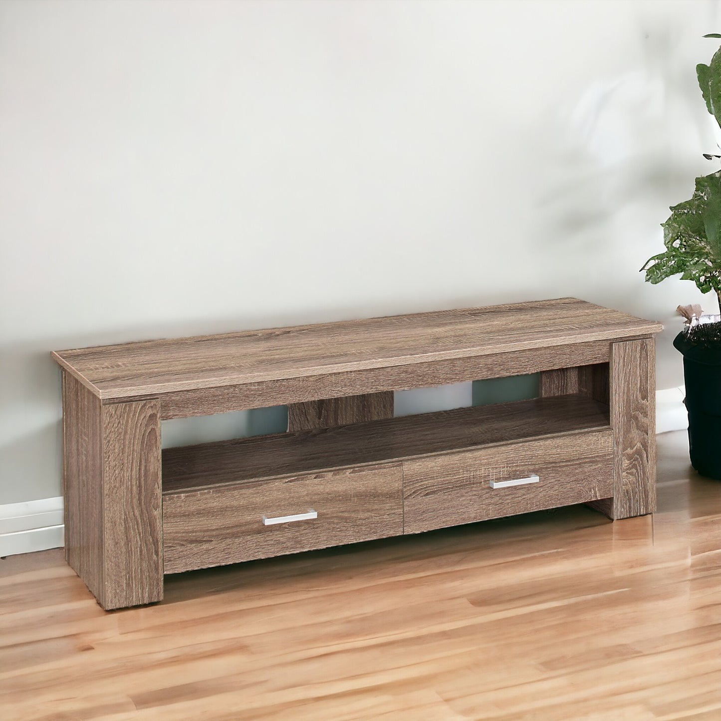 16" Deep Taupe Open Shelving TV Stand