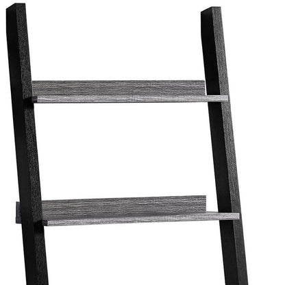 69" Gray and Black Wood Ladder Bookcase With Two drawers