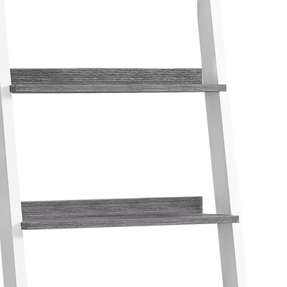 69" Gray and Black Wood Ladder Bookcase With Two drawers