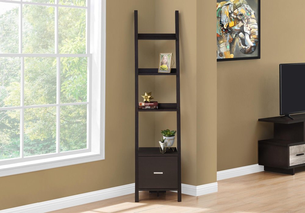 Brown Wood Four Tier Ladder Bookcase