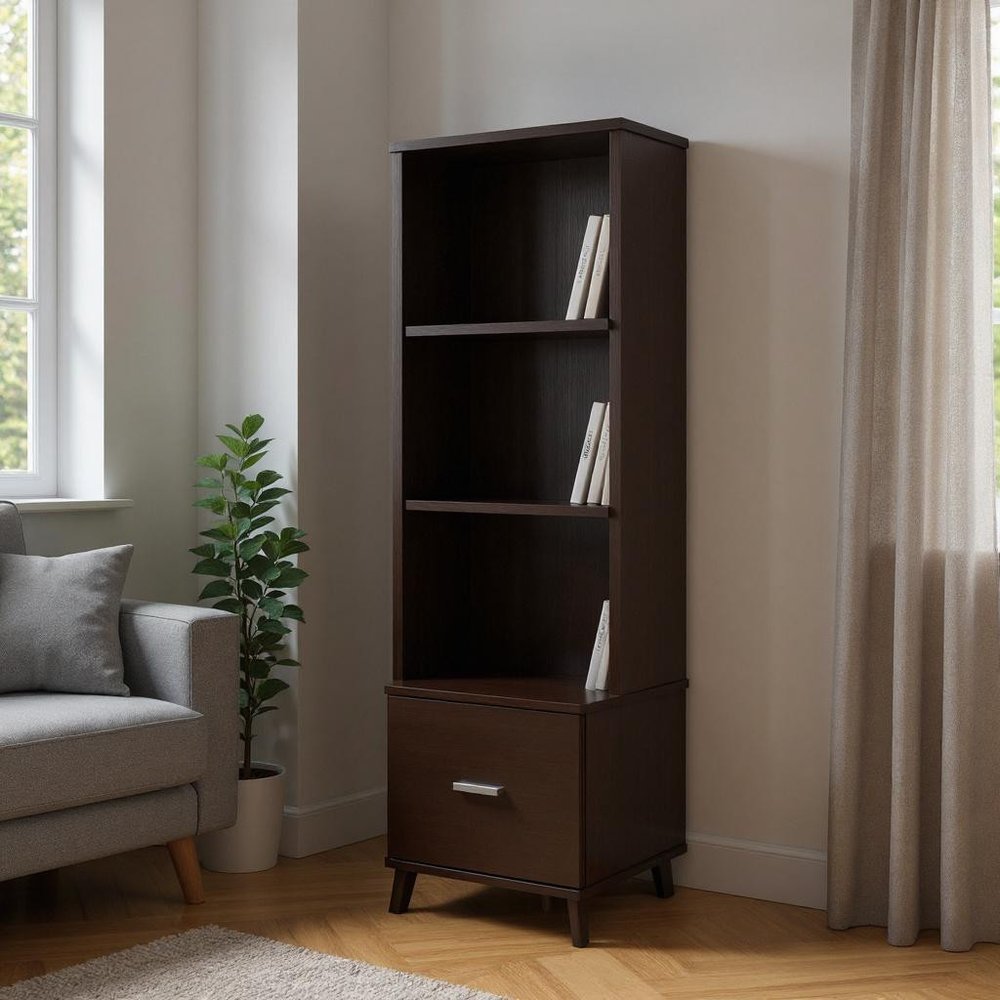 Brown Wood Four Tier Ladder Bookcase