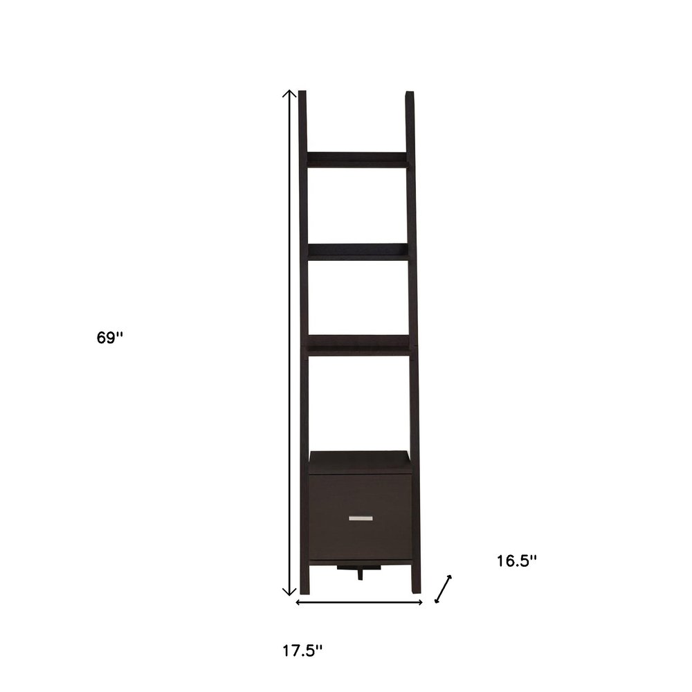 Brown Wood Four Tier Ladder Bookcase