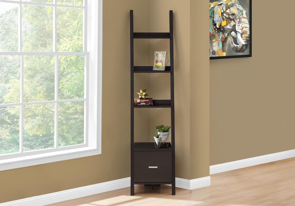 Brown Wood Four Tier Ladder Bookcase