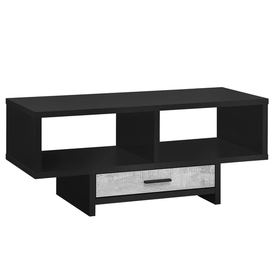 42" Black And Gray Coffee Table With Drawer And Two Shelves