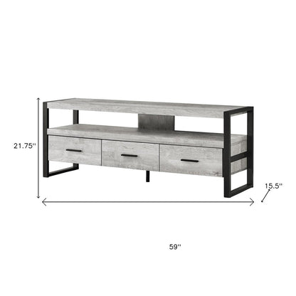 59" Black and Gray Cabinet Enclosed Storage TV Stand