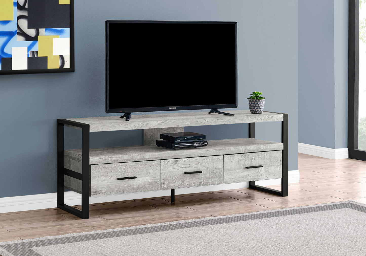 59" Black Cabinet Enclosed Storage TV Stand