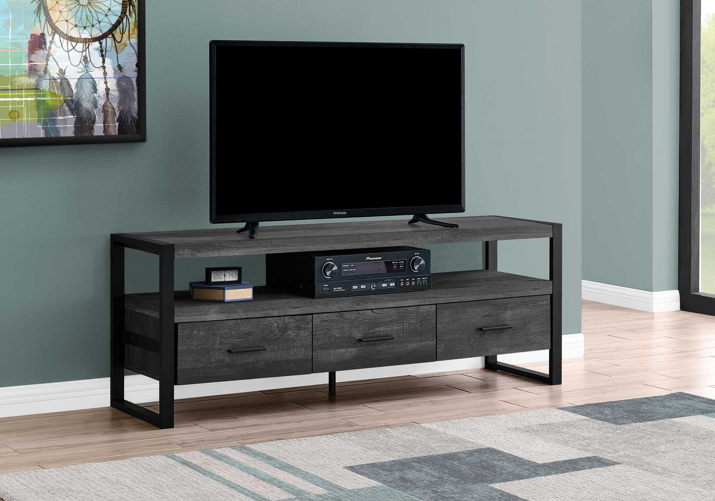 59" Black Cabinet Enclosed Storage TV Stand