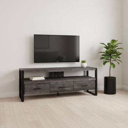 59" Black and Gray Cabinet Enclosed Storage TV Stand