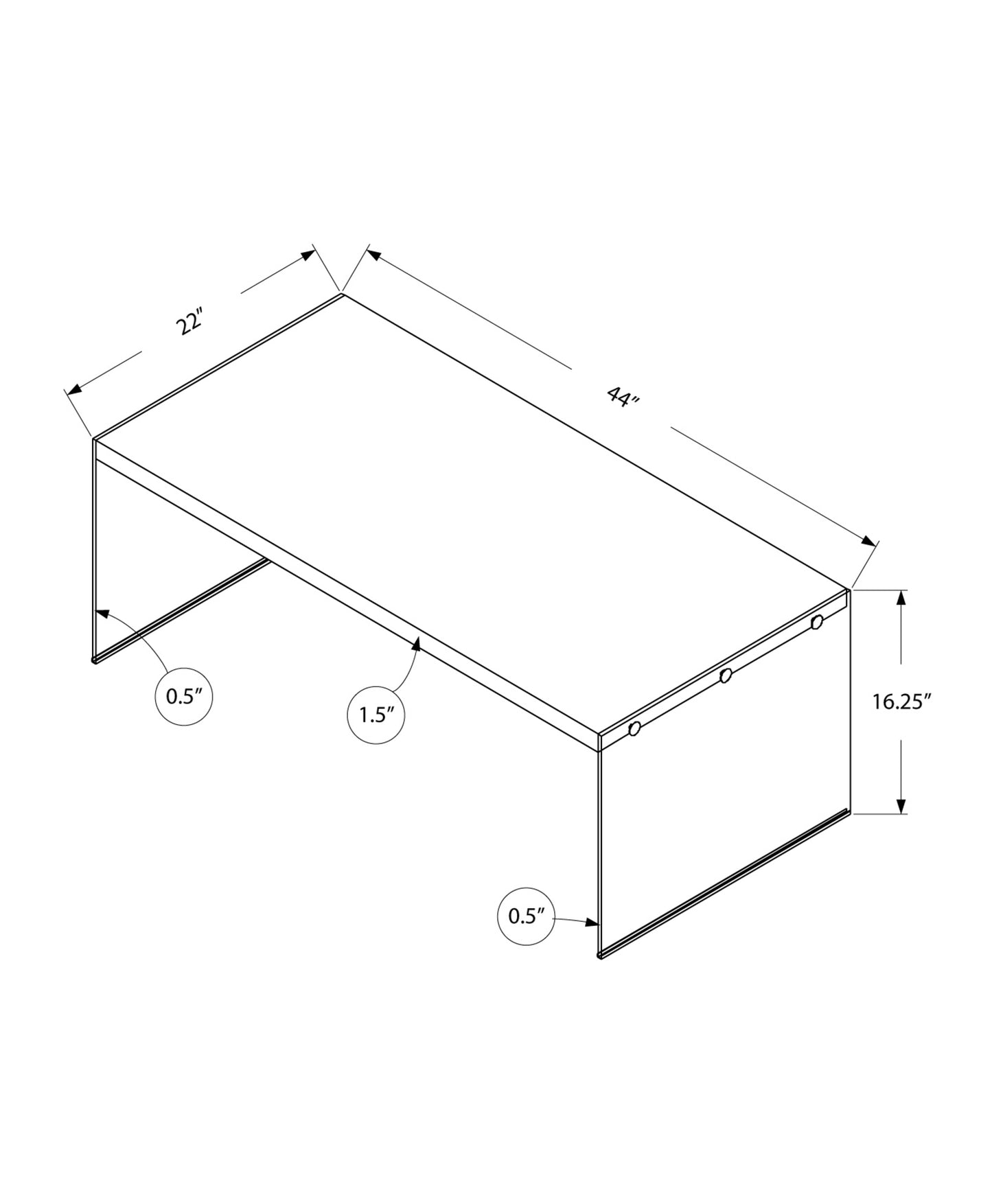 44" White And Clear Glass Coffee Table