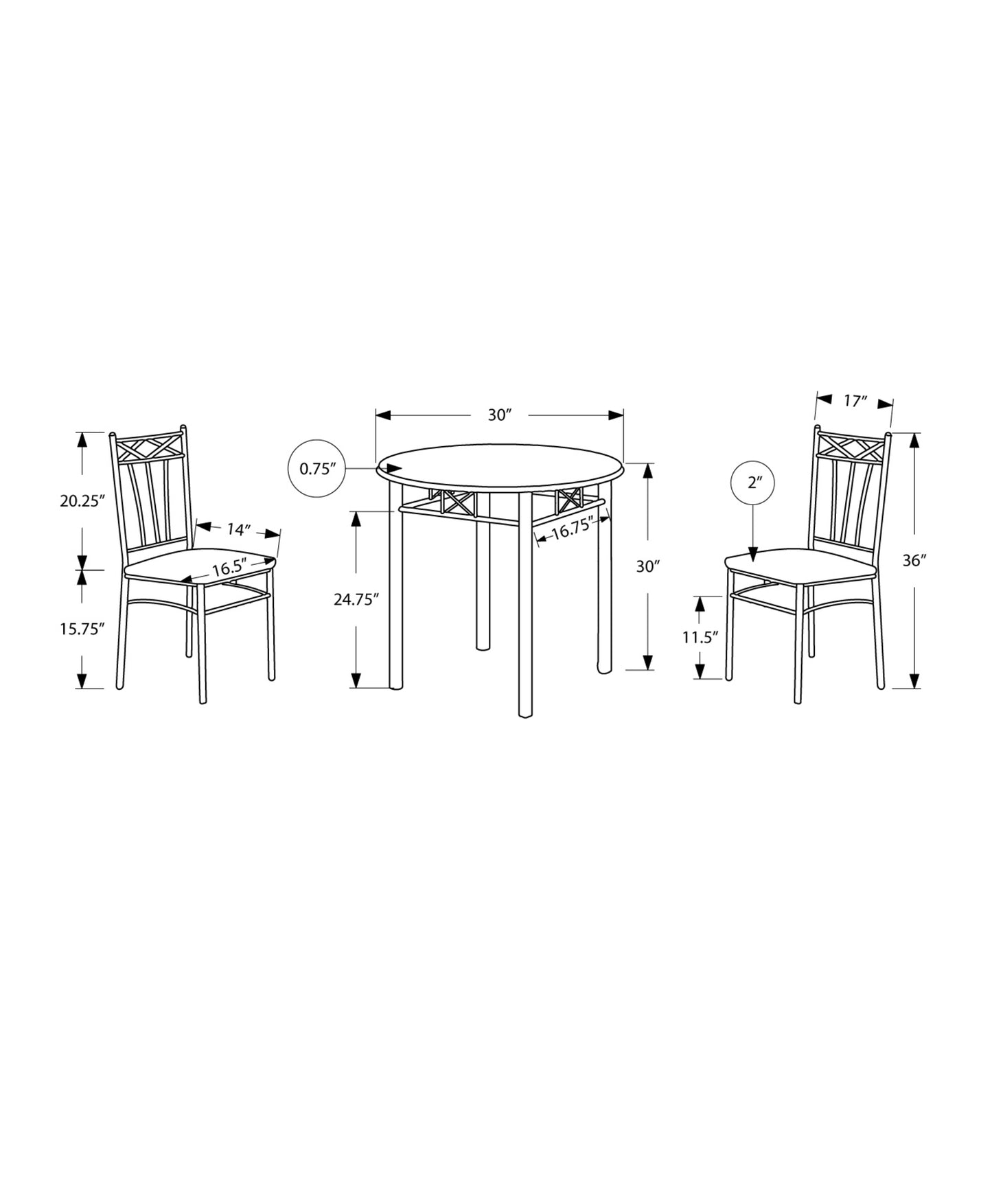 64" X 64" X 102" Cappuccinowithsilver  Metal  3Pcs Dining Set