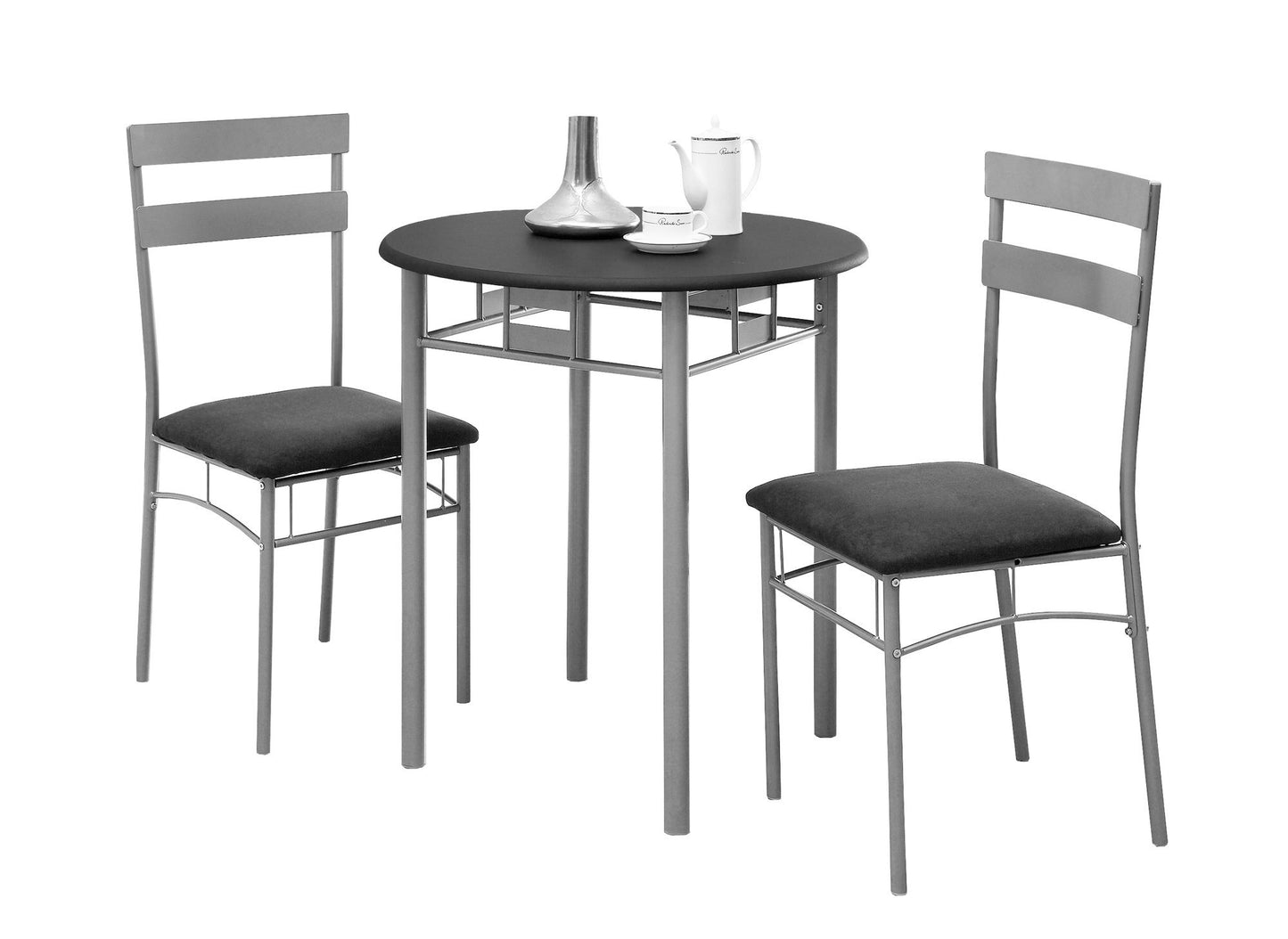 36" Black Microfiber Foam Mdf And Silver Metal Three Pieces Dining Set