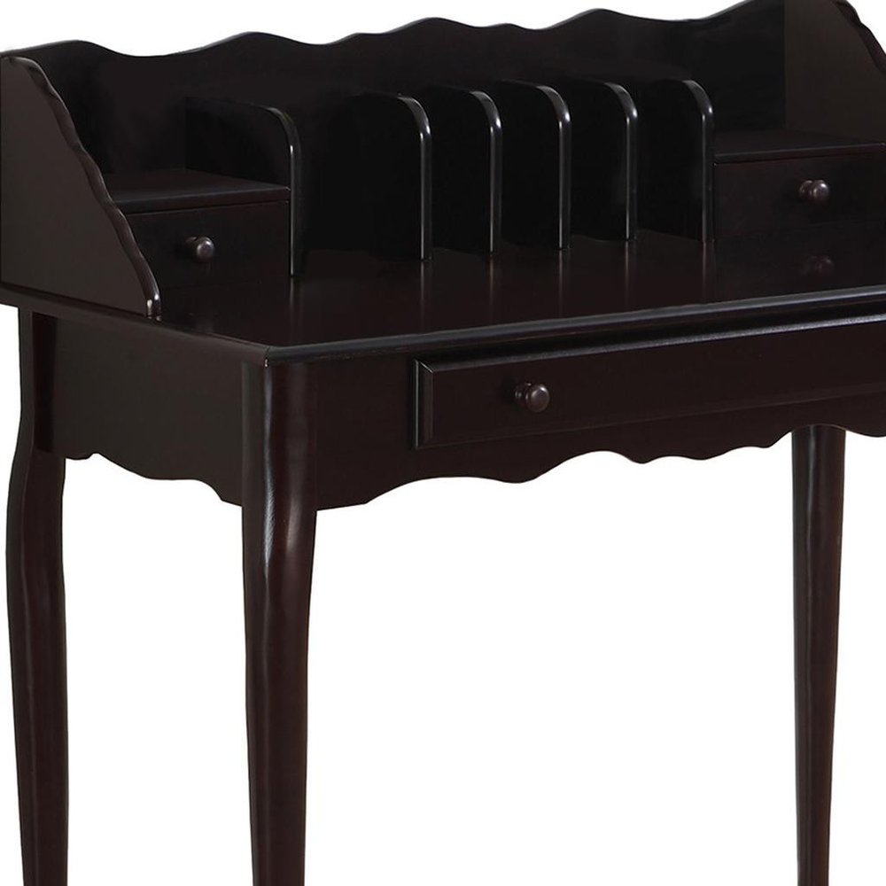 36" Dark Brown Solid Wood Computer Desk With Three Drawers
