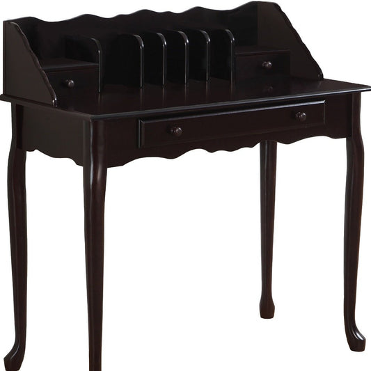 36" Dark Brown Solid Wood Computer Desk With Three Drawers