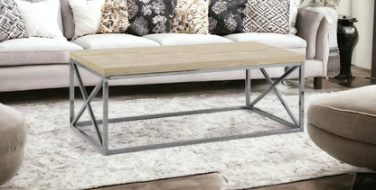 22" Natural And Silver Iron Coffee Table