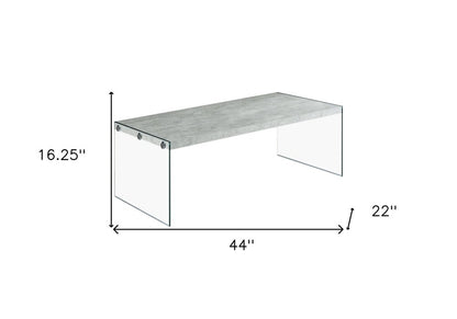 44" Gray  Clear Wood And Glass Coffee Table