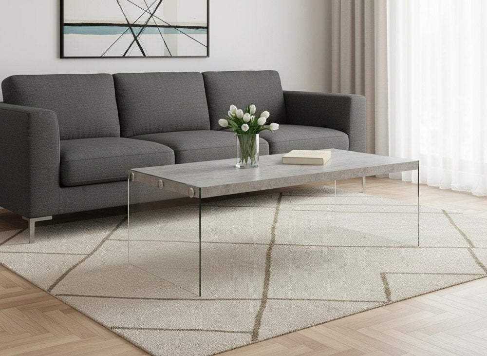 44" White And Clear Wood And Glass Coffee Table