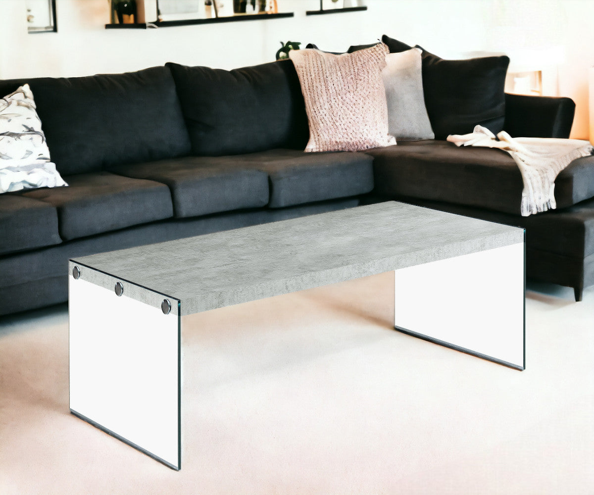 44" White And Clear Glass Coffee Table