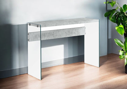 44" Gray And Clear Solid Console Table