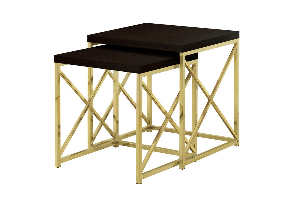 Set of Two 41" Gold And Brown Nested Tables