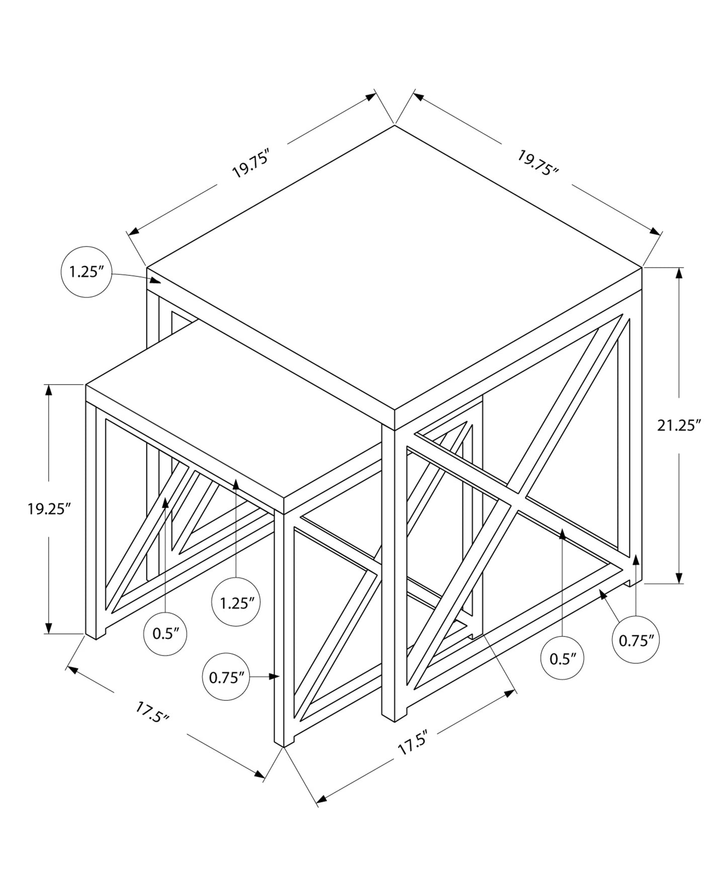 41" Silver And Deep Taupe Nested Tables