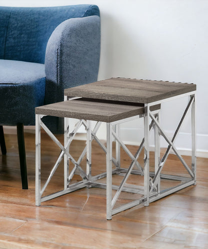 41" Silver And Deep Taupe Nested Tables