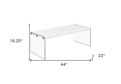 44" White And Clear Wood And Glass Coffee Table