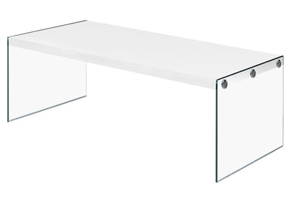 44" White And Clear Wood And Glass Coffee Table