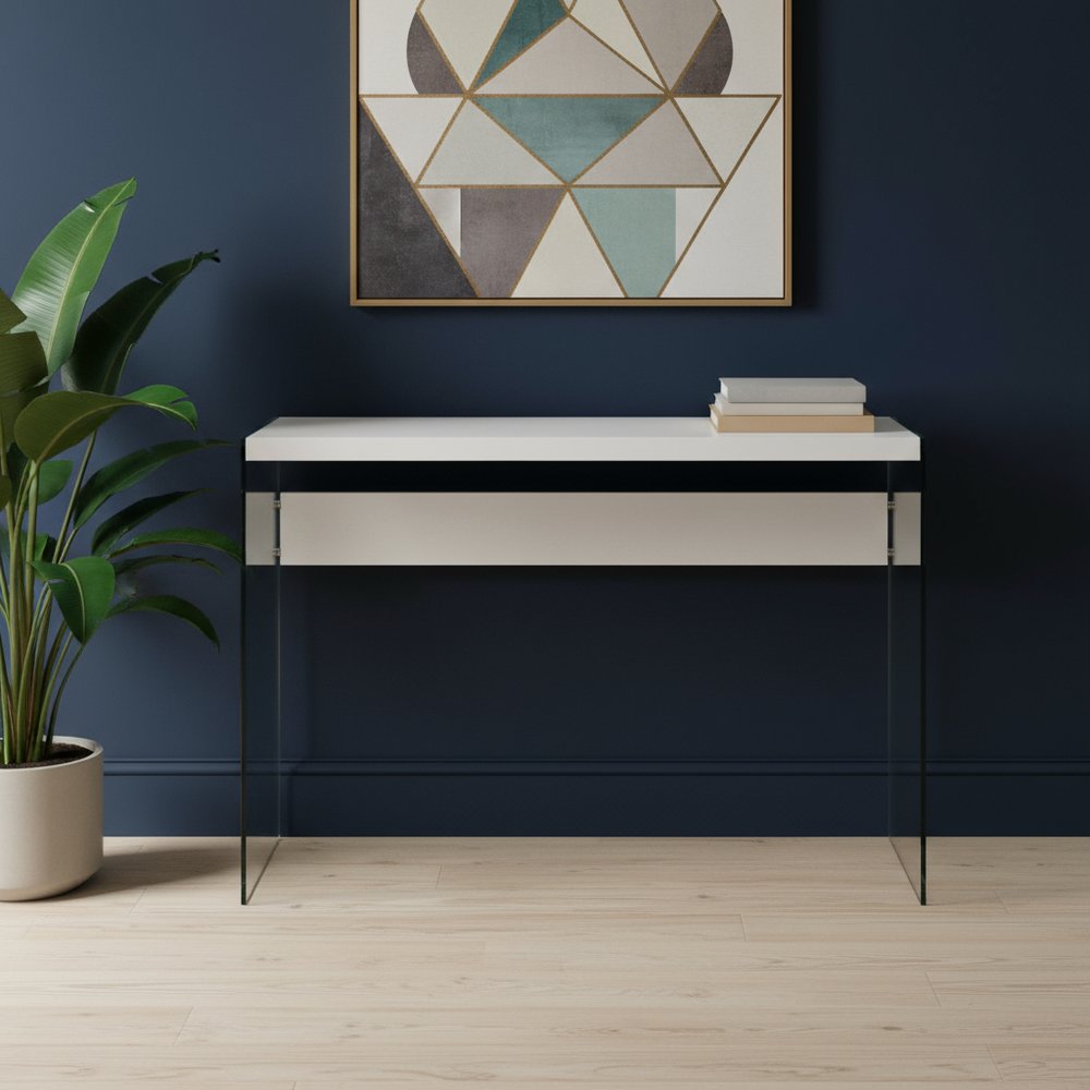 44" White and Clear Solid Console Table