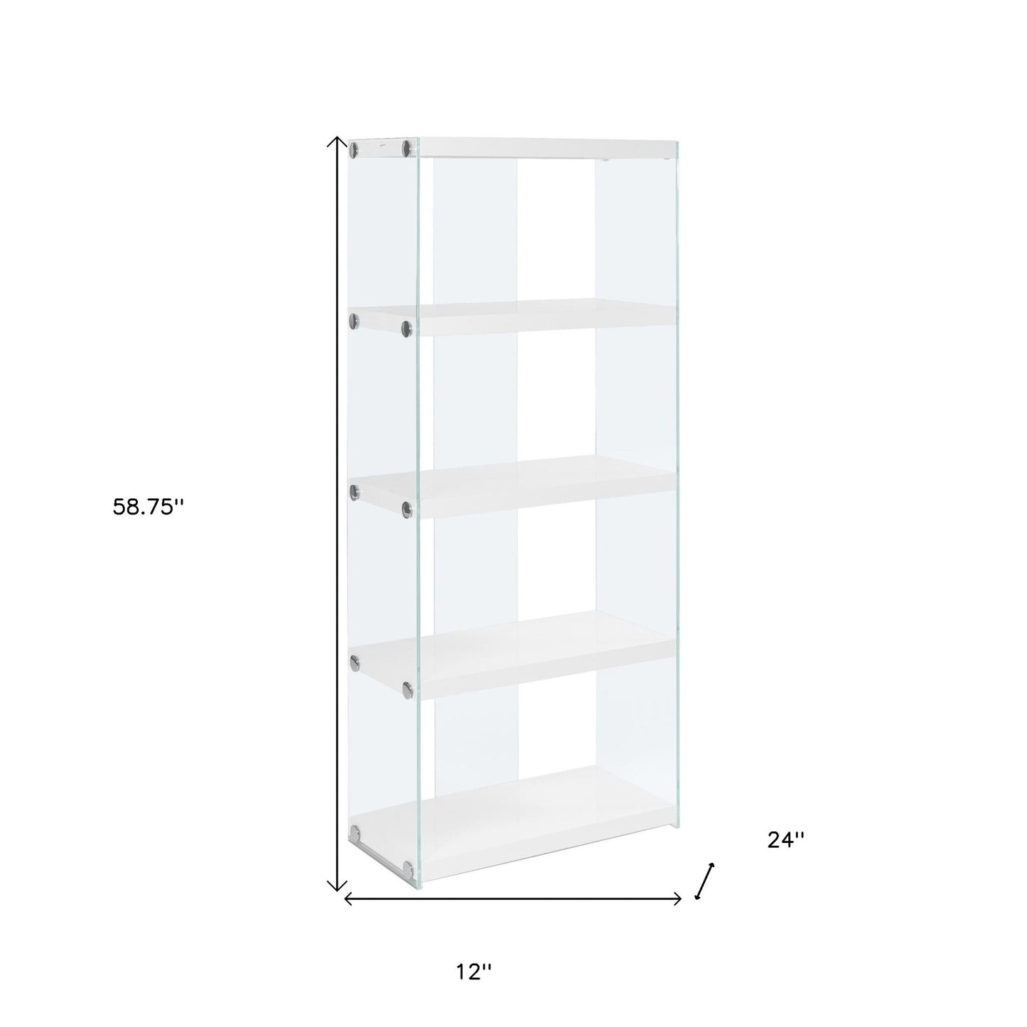 59" White Glass Four Tier Etagere Bookcase