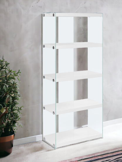 59" White Glass Four Tier Etagere Bookcase