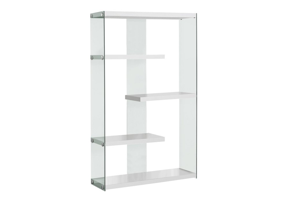 59" White And Clear Glass and Wood Four Tier Etagere Bookcase