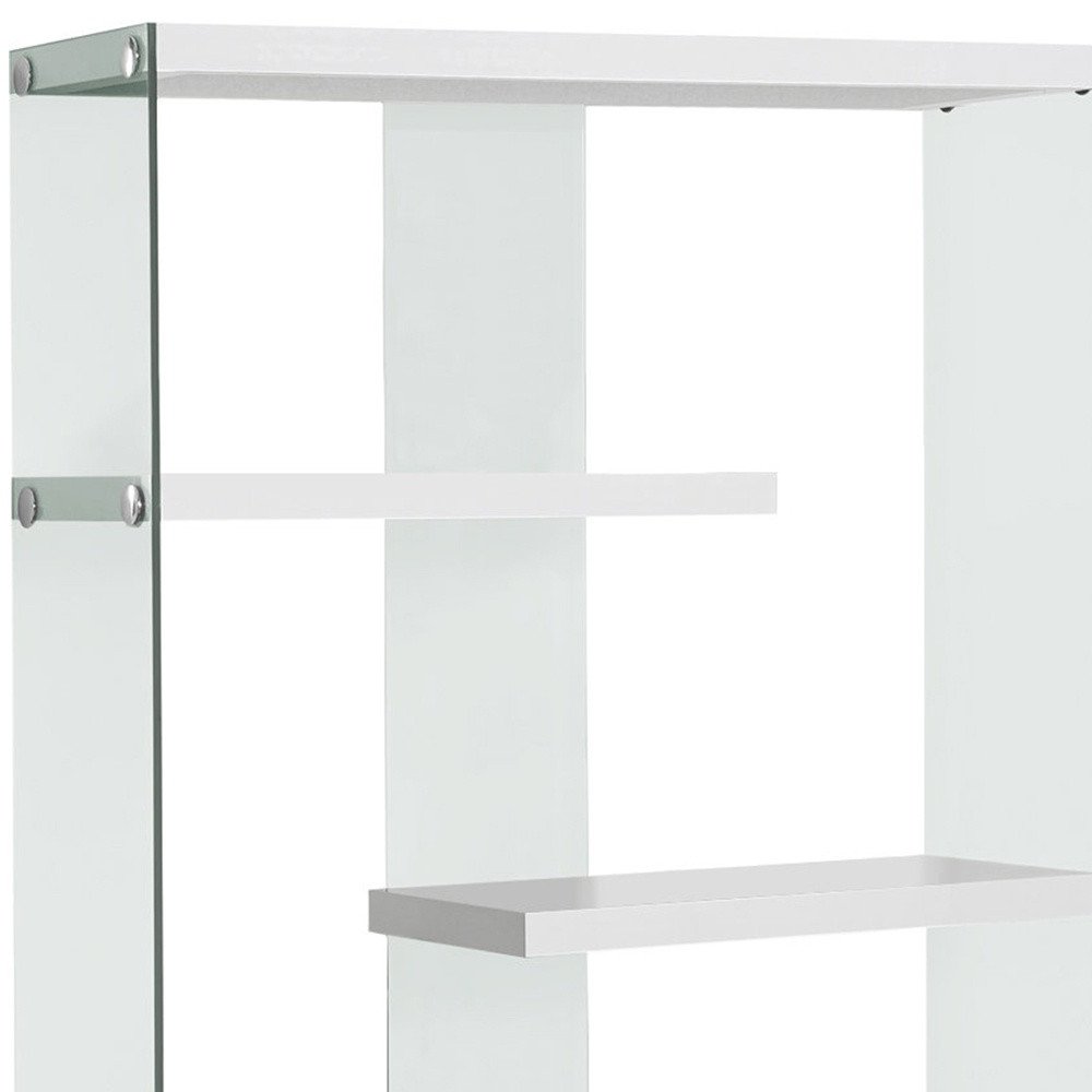 59" White And Clear Glass and Wood Four Tier Etagere Bookcase