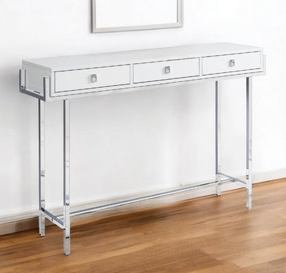 48" White and Silver Console Table And Drawers