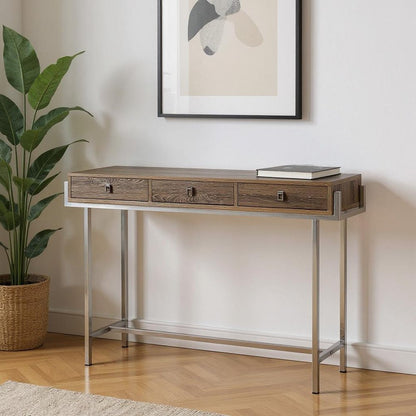 48" White and Silver Console Table And Drawers