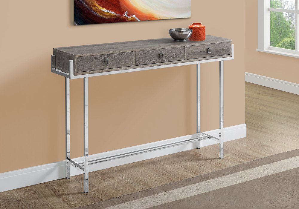 48" White and Silver Console Table And Drawers