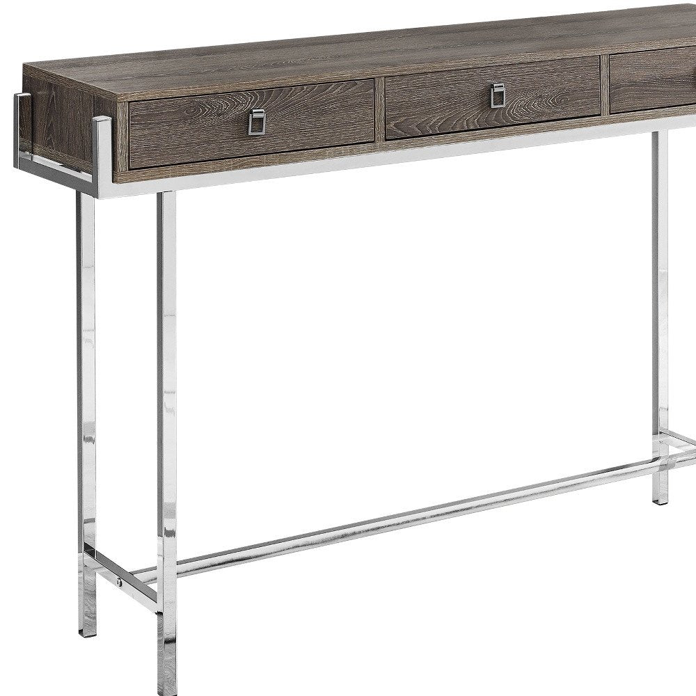48" Taupe and Silver Console Table And Drawers