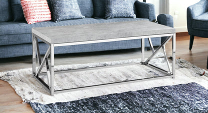 47" Gray And Silver Iron Coffee Table