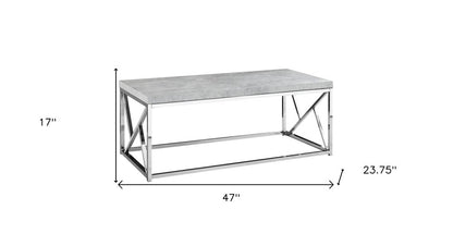 47" Gray And Silver Iron Coffee Table