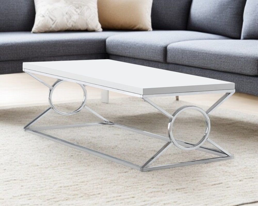 44" White And Silver Wood And Iron Coffee Table