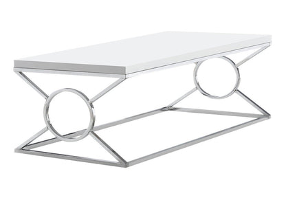 44" White And Silver Wood And Iron Coffee Table