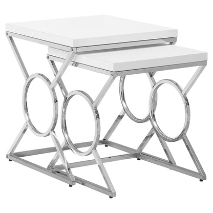 Set of Two 43" Silver And White Nested Tables