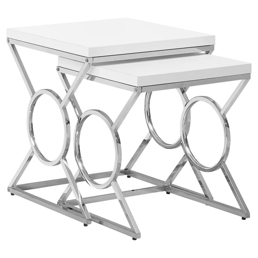 Set of Two 43" Silver And White Nested Tables