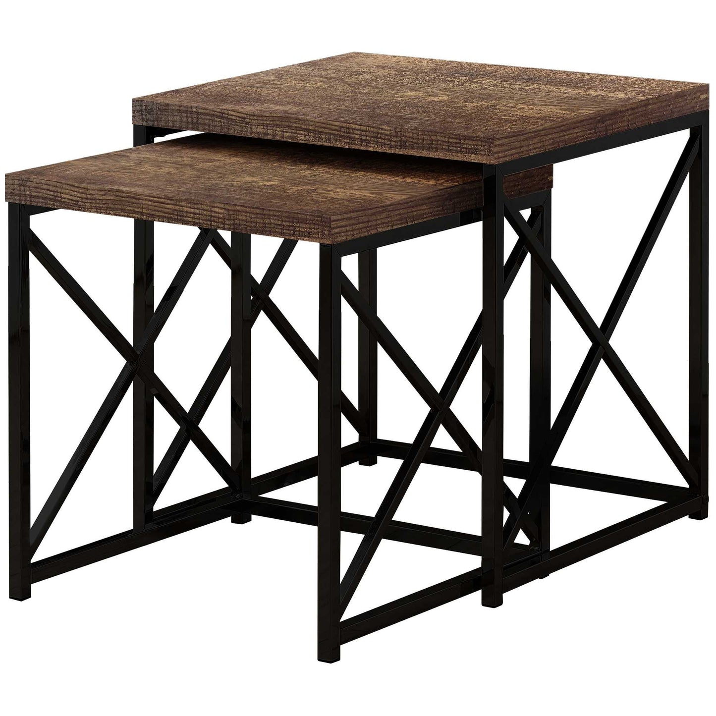 41" Black And Brown Wood And Metal Nested Tables