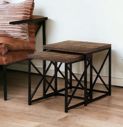 41" Black And Brown Wood And Metal Nested Tables