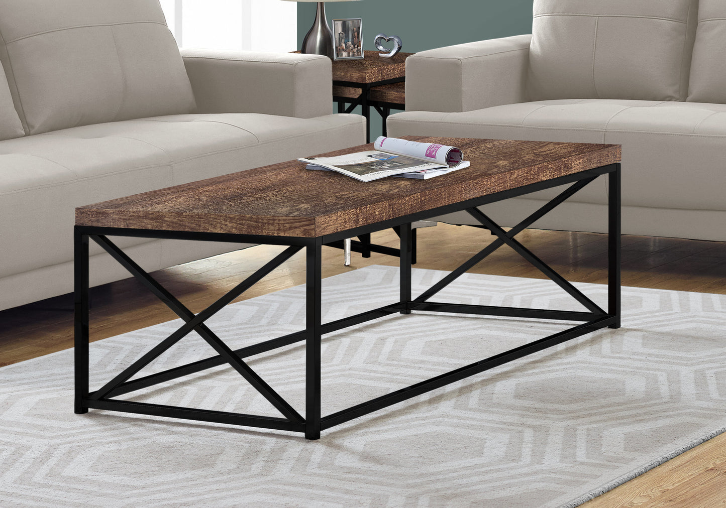 22" Brown And Black Iron Coffee Table