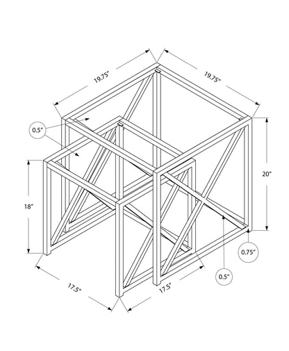 Set of Two 38" Silver And Clear Glass Square Nested Tables