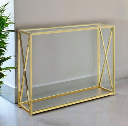 42" Clear And Gold Glass Frame Console Table