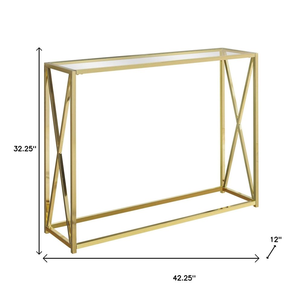 42" Clear And Gold Glass Frame Console Table
