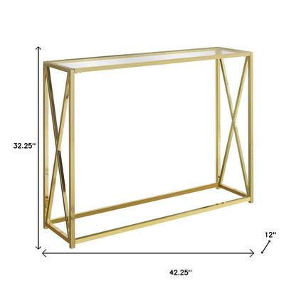 42" Clear And Gold Glass Frame Console Table