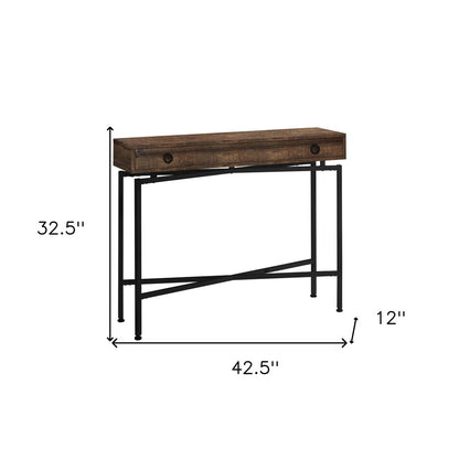 43" Brown And Black Cross Leg Console Table